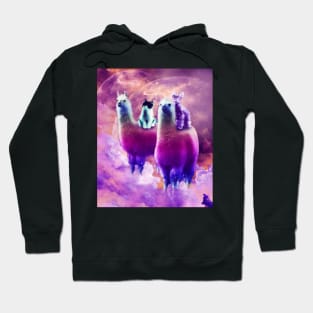 Kitty Cat Riding On Rainbow Llama In Space Hoodie